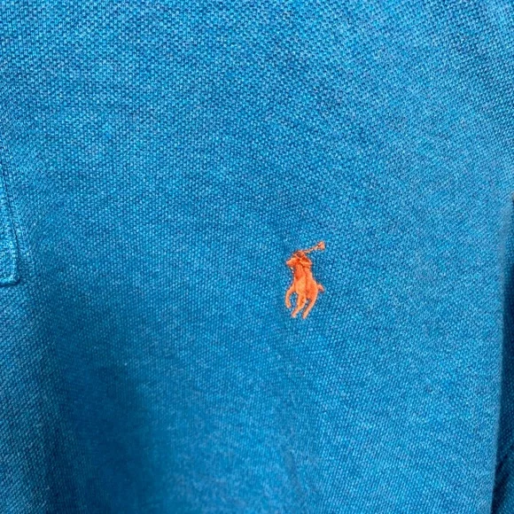 Polo Ralph Lauren XXL Long sleeve Polo Shirt Golf Preppy 2XL Blue Orange Pony - Picture 2 of 5